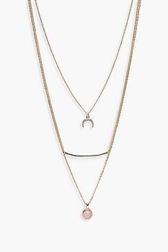 Boohoo Laura Diamante Horn Layered Necklace