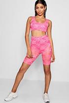 Boohoo Neon Lace Crop Cycle Short Co-ord Set