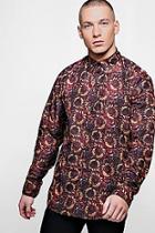 Boohoo Autumnal Leaf Print Long Sleeve Satin Shirt