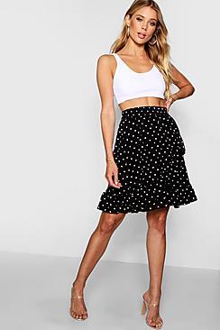 Boohoo Woven Polka Dot Ruffle Mini Skirt