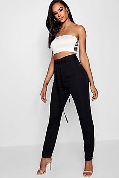 Boohoo Tall Sasha Belted Woven Trousers