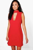 Boohoo Sonya High Neck Cut Out Sleeveless Shirt Dress Red