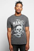 Boohoo The Manic Skull Print T Shirt Charcoal
