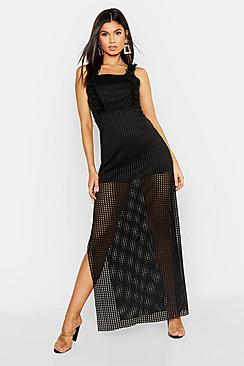 Boohoo Jersey Crochet High Split Maxi Dress