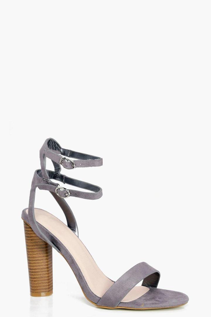 Boohoo Ella Double Buckle Ankle Band Cylinder Heel Grey