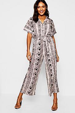 Boohoo Snakeskin Utility Cargo Pocket Jumpsuit