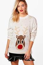 Boohoo Snowflake Reindeer Christmas Jumper