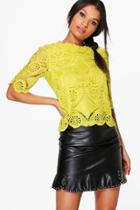 Boohoo Evie Crochet Lace Shell Top Chartreuse