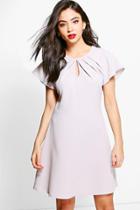 Boohoo Savannah Fluted Sleeve Woven Skater Dress Grey