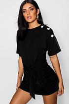 Boohoo Contrast Stitch Button Detail Tie Front Dress