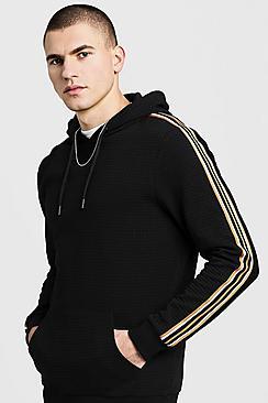 Boohoo Jacquard Tape Detail Over The Head Hoodie