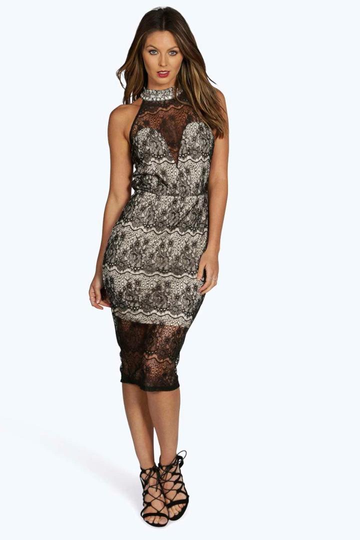 Boohoo Boutique Nina Embellished Collar Bodycon Dress Black