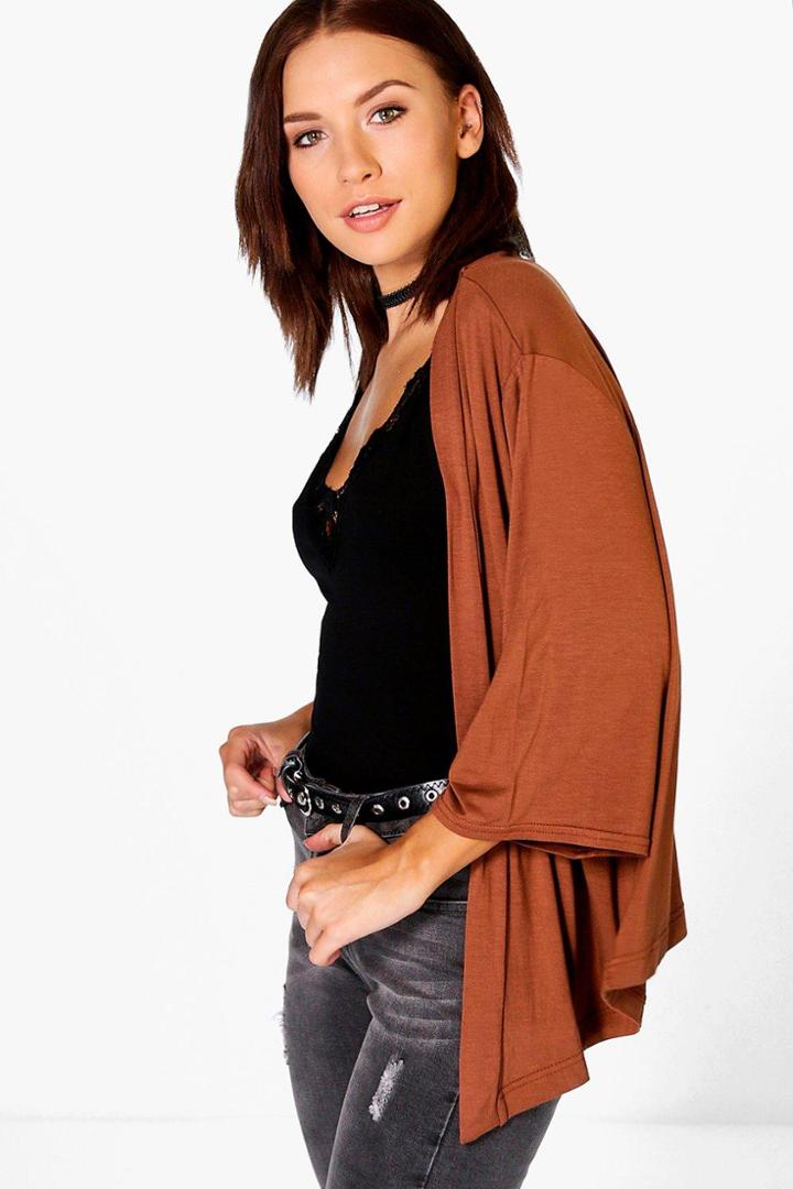 Boohoo Paige Jersey Kimono Jacket Amber