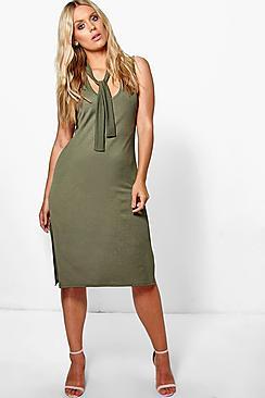 Boohoo Jordyn Tie Detail Horseshoe Neck Midi Dress