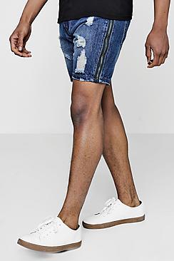 Boohoo Slim Fit Denim Shorts With Zipped Side Seams