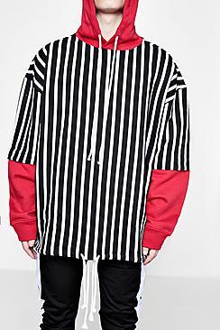 Boohoo Tyga Faux Layer Striped Hoodie