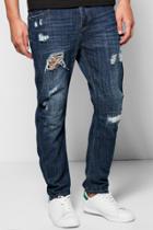 Boohoo Relaxed Curved Rip And Repair Distressed Jeans Blue
