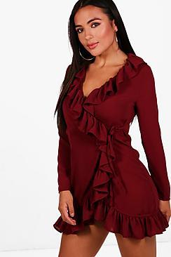 Boohoo Petite Amelia Frill Wrap Dress