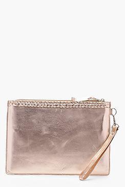 Boohoo Real Leather Plait Trim Clutch