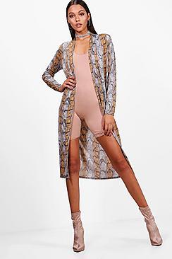 Boohoo Sarah Snake Print Duster