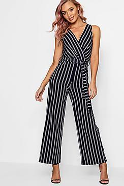 Boohoo Lois Stripe Tie Waist Jumpsuit