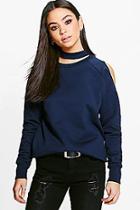 Boohoo Eleanor Cut Out Neck And Shoulder Sweatshirt