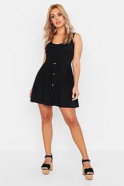 Boohoo Plus Plunge Button Down Skater Dress