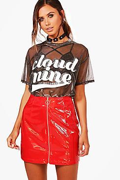 Boohoo Petite Marissa Vinyl Zip Front Mini Skirt