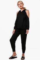 Boohoo Grace Cold Shoulder Hoody Knitted Lounge Set
