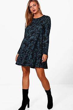 Boohoo Natalie Paisley Brushed Knit Swing Dress