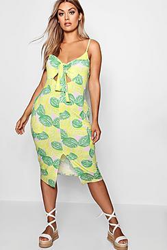 Boohoo Plus Talha Lemon + Lime Knot Front Midi Dress