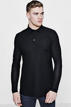 Boohoo Long Sleeve Man Muscle Fit Ribbed Polo