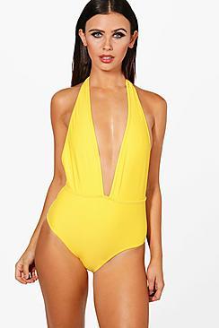 Boohoo Petite Fran Plunge Front Swimsuit