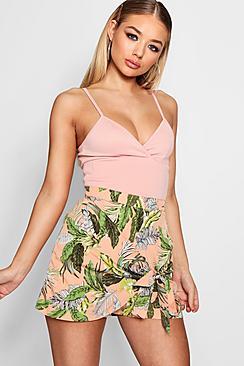 Boohoo Safari Palm Print Wrap Skort