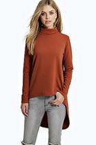 Boohoo Rose Textured Turtle Neck Dip Hem Tunic