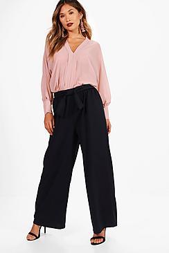 Boohoo Freya Tie Front Wide Leg Trouser