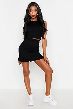 Boohoo Plaited Rib Frill Hem Skirt