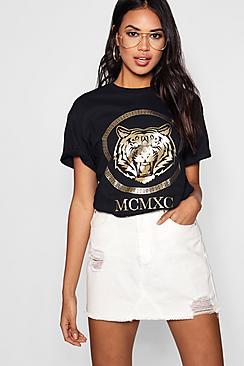 Boohoo Nicola Woman Foil Print Slogan Tee