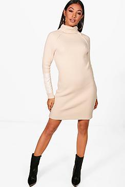 Boohoo Heavy Knit Suede Patch Jumper Dress