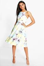 Boohoo Beatrix Floral Strappy Midi Skater Dress Yellow