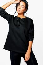 Boohoo Joy Tie Neck Sweatshirt Black