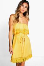 Boohoo Cleopatra Lace Trim Off Shoulder Dress Yellow