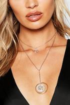 Boohoo Double Coin Layered Plunge Necklace