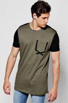 Boohoo Longline Contrast T Shirt With Curve Hem Khaki