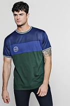Boohoo Colour Block Mesh Man Logo T-shirt