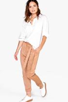 Boohoo Naia Suedette Tie Waist Tailored Trousers Sand