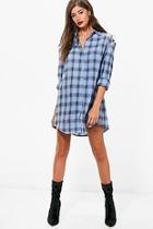 Boohoo Maria Cold Shoulder O Ring Check Shirt Dress