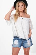 Boohoo Plus Hollie Off The Shoulder Lace Smock Top White