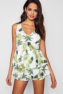 Boohoo Laura Pineapple Ruffle Skirt Style Playsuit