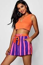 Boohoo Wide Stripe Belted Shorts